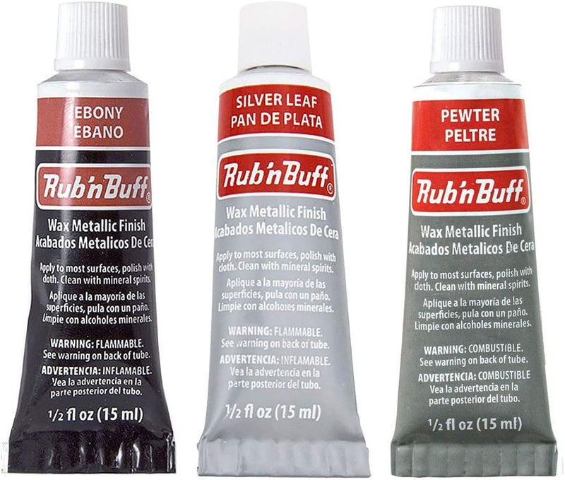 F|S FRAMER SUPPLY Rub 'N Buff Wax Metallic Finish, 3 Color Grey Assortment (Ebony, Silver Leaf, Pewter)